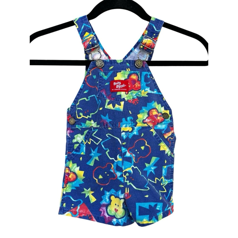 Oshkosh B'Gosh Vintage Vestbak Shortalls '90s Animals Abstract Boys Beach 18 Mos - Picture 1 of 5